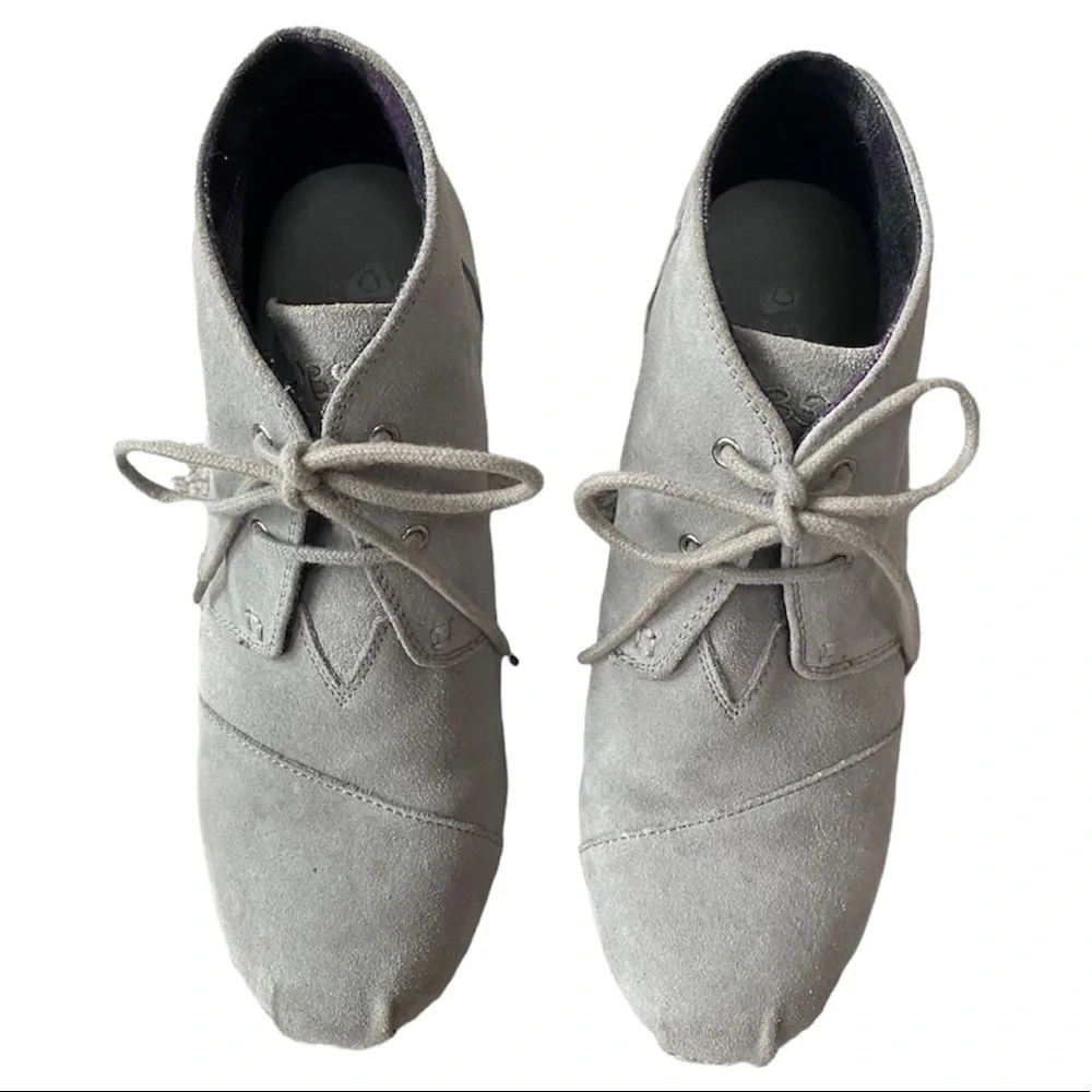 Wedge Heel Ankle Booties Lace Up Suede Boots Bobs Sketchers Gray Size 8 1/2